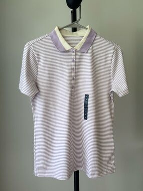 Lands' End Lavender and Cream Striped Women Polo S